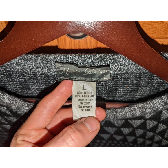 Vintage Mario Gilbert Women size L Italy Wool Mix Sweater Grey Black Geometric - Picture 4 of 4